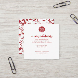 Red Bamboo & Double Happiness Chinese Hotel Square Business Card