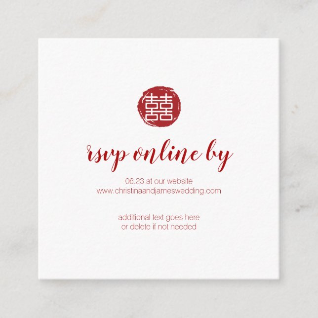 Red Bamboo & Double Happiness Chinese RSVP Enclosure Card (Front)