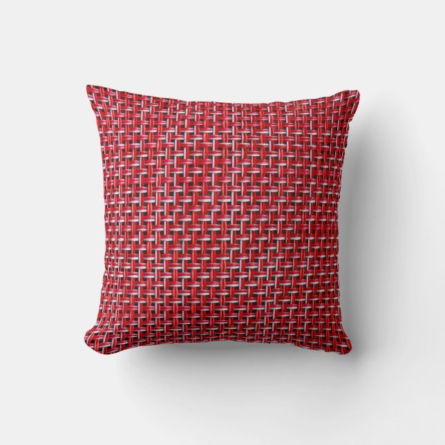 Red Bamboo Wicker Rattan Texture Throw Pillow (Front)