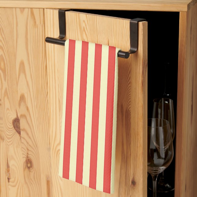 Red Band Stripe Kitchen Chef  Towel (Thirds Fold)