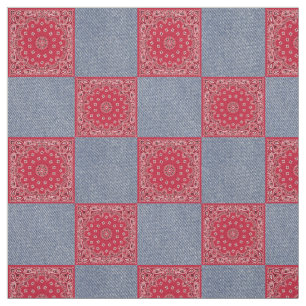 Red Bandana And Denim Print Fabric