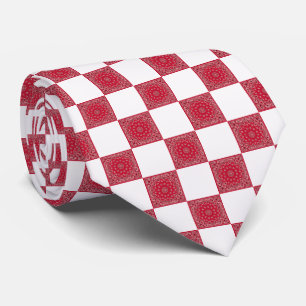 Red Bandana and White Block Print Tie