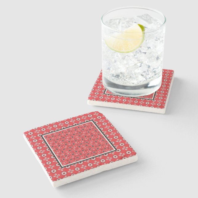 Red Bandana Boho Prints  Stone Coaster (Side)