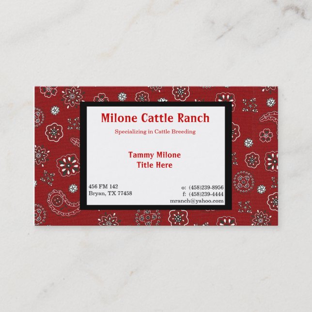 Red Bandana Business Card with 2 Custom Sides (Front)