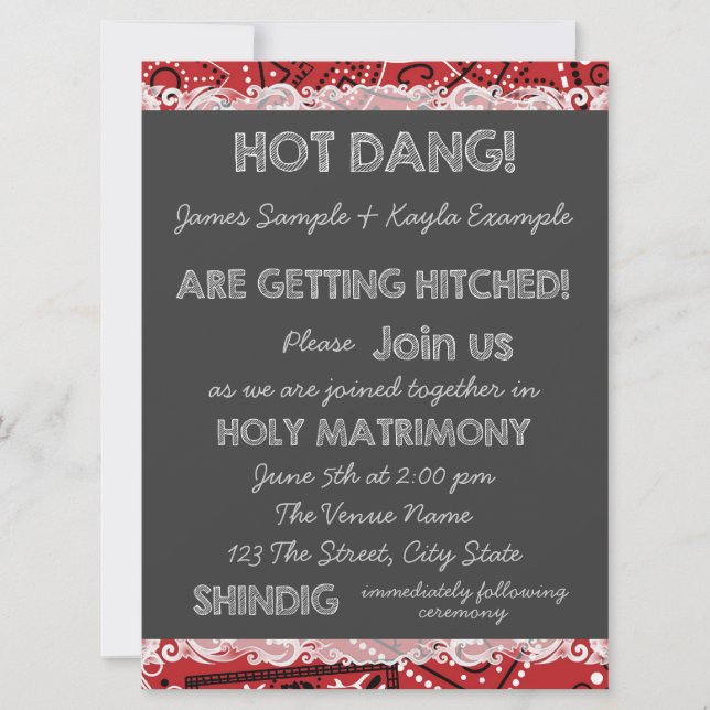 Red Bandana Chalkboard Country Wedding Invitation (Front)