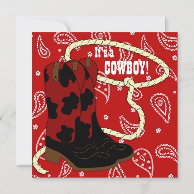 Red Bandana Cowboy Baby Shower Invitation (Front)