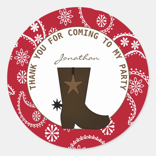     Red Bandana Cowboy Boot Personalized Birthday  Classic Round Sticker (Front)