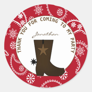 Red Bandana Cowboy Boot Personalized Birthday Classic Round Sticker