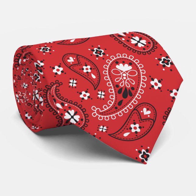 Red Bandana Handkerchief Paisley Tie (Rolled)