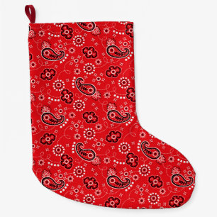 Red Bandana Heart Modern Cowboy Love Fun Large Christmas Stocking