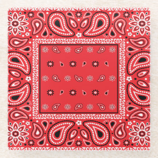 Red bandana paisley bandanas country rap hip hop f glass coaster