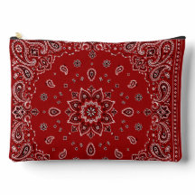 Red Bandana Paisley Large Zipper Accessory Pouch