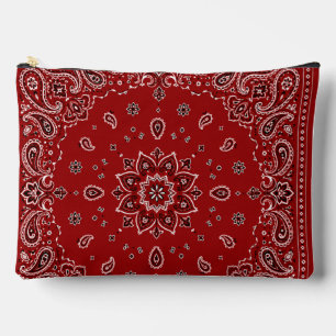 Red Bandana Paisley Large Zipper Accessory Pouch