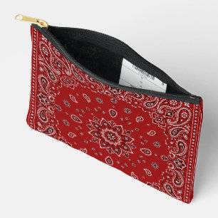 Red Bandana Paisley Zipper Accessory Pouch