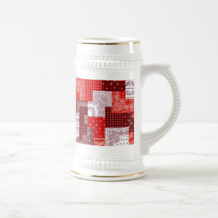 Red Bandana Patchwork Paisley Sewing Pattern Beer Stein