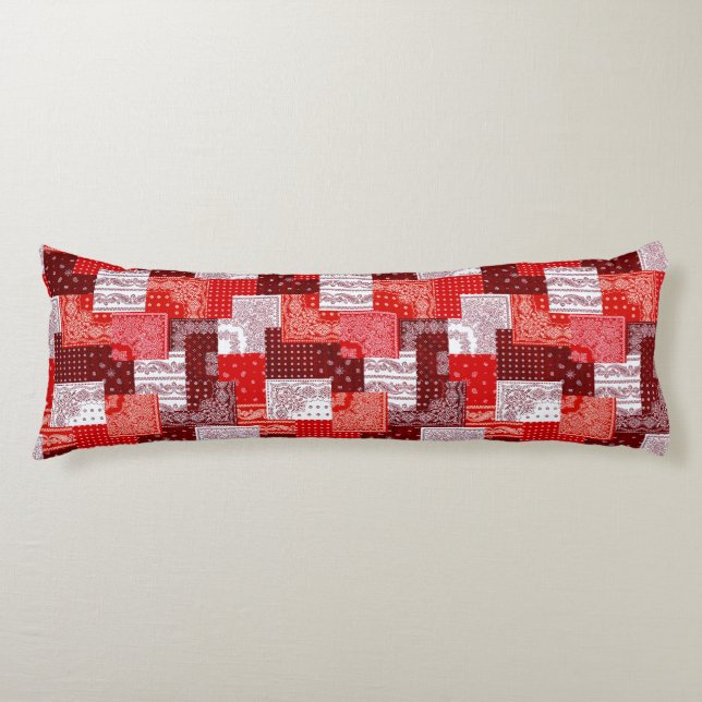 Red Bandana Patchwork Paisley Sewing Pattern Body Pillow (Front)