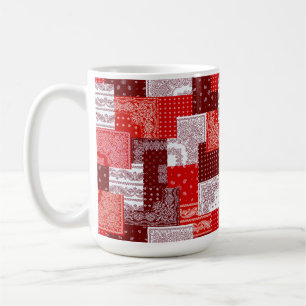 Red Bandana Patchwork Paisley Sewing Pattern Coffee Mug