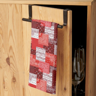 Red Bandana Patchwork Paisley Sewing Pattern Kitchen Towel