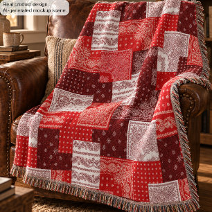 Red Bandana Patchwork Paisley Sewing Pattern Throw Blanket