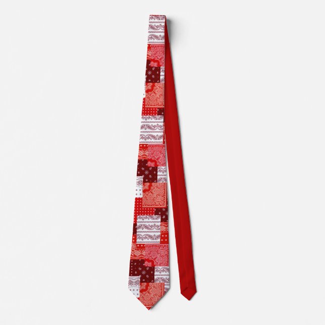 Red Bandana Patchwork Paisley Sewing Pattern Tie (Front)