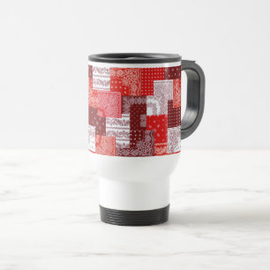 Red Bandana Patchwork Paisley Sewing Pattern Travel Mug