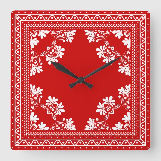 Red Bandana Pattern  Square Wall Clock (Front)