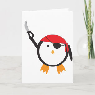 Red Bandana Pirate Penguin Holiday Card
