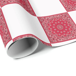 Red Bandana Print And White Blocks Wrapping Paper