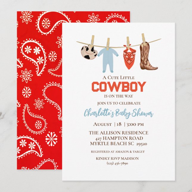 Red Bandana Western Cowboy Birthday Invitation (Front/Back)