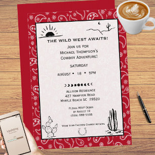 Red Bandana Western Cowboy Birthday Invitation
