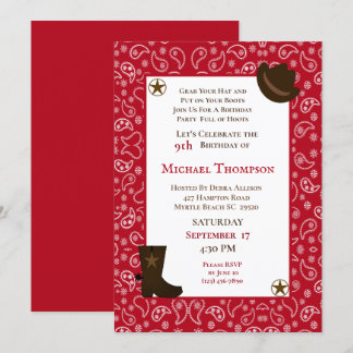 Red Bandana Western Cowboy Birthday Invitation