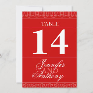 Red banded wedding table numbers