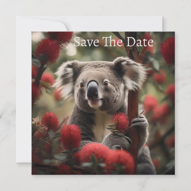 Red Banksia Tree With Koala Bear, Save The Date (Front)