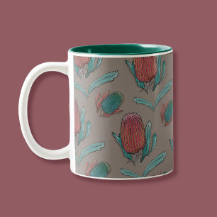 Red Banksia Watercolor - Australian Native Flower Two-Tone Coffee Mug