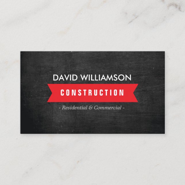 RED BANNER CONSTRUCTION, BUILDER, ARCHITECT LOGO BUSINESS CARD (Front)