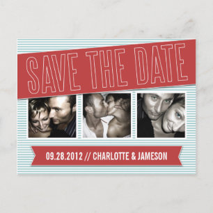 RED BANNER   SAVE THE DATE ANNOUNCEMENT POSTCARD
