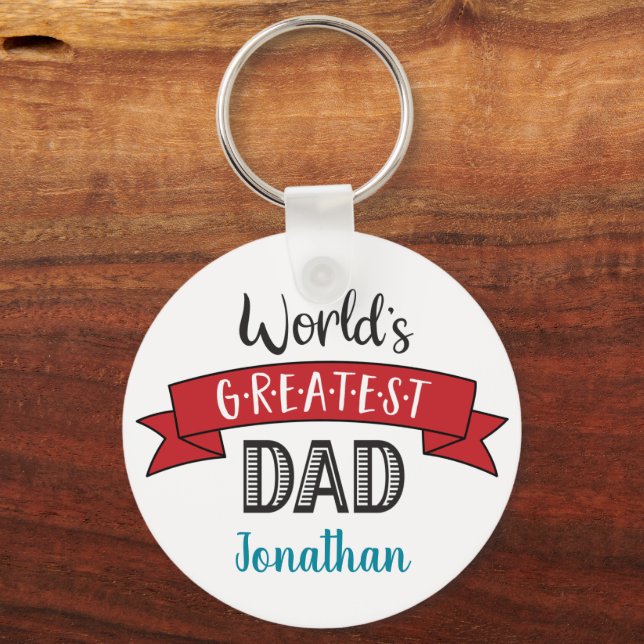Red Banner World’s Greatest Dad Bold Typography Keychain (Front)