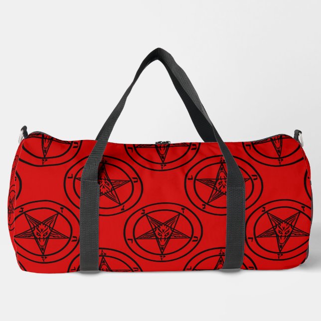 red baphomet pentagram halloween duffle bag (Front)