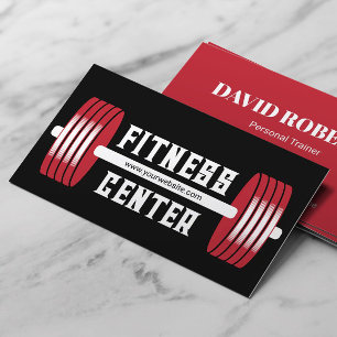 Red Barbells Personal Trainer Black Fitness Business Card