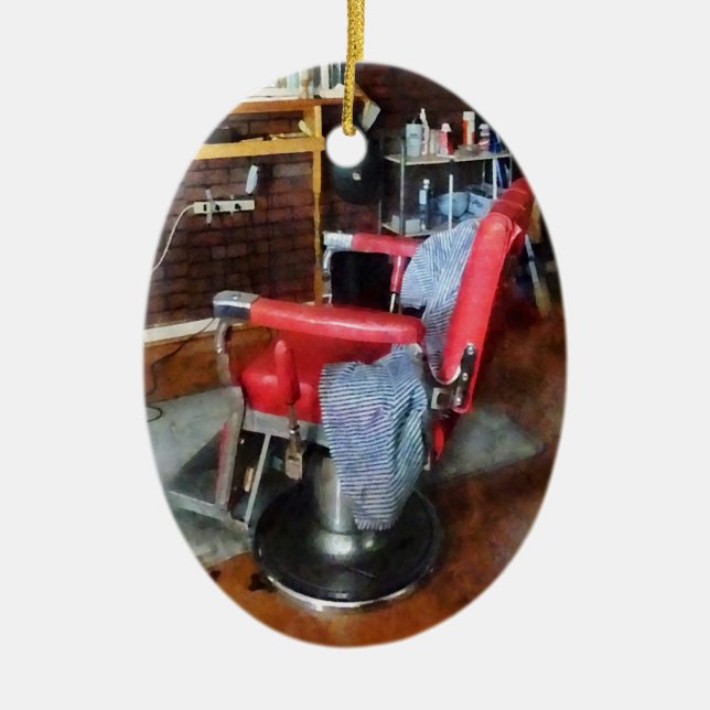 Red Barber Chair Ceramic Ornament (Front)