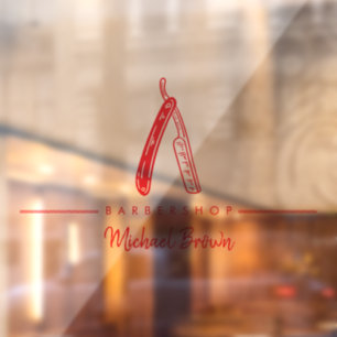 red Barber Razor Logo Business Window Cling