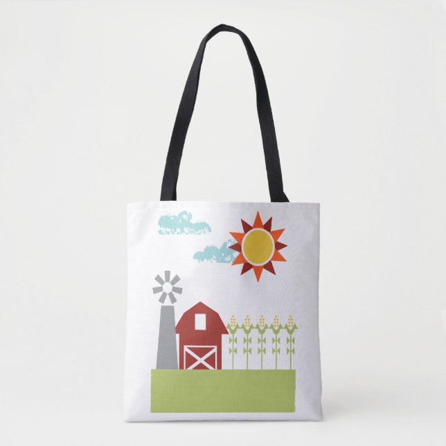 Red barn and corn illustrated tote bag (Front)