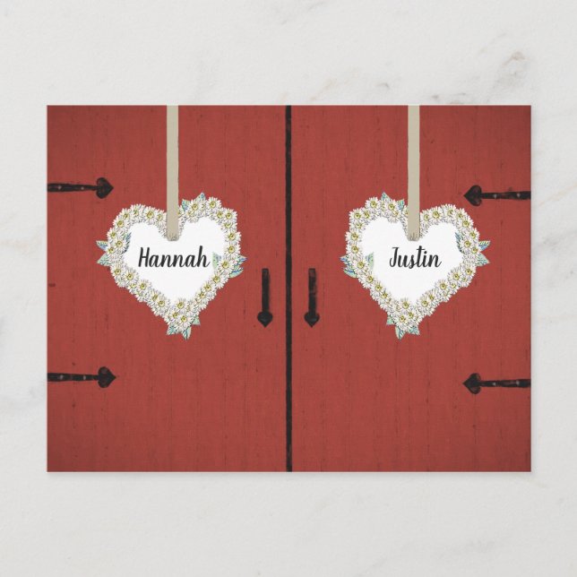 Red Barn and Daisies Country Wedding Save the Date Postcard (Front)