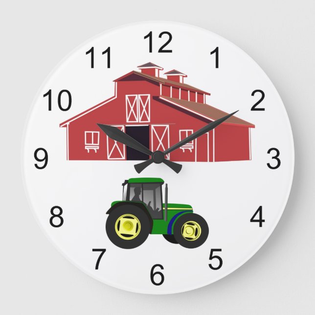 Red Barn and Farm Tractor Country Farmer Large Clock (Front)