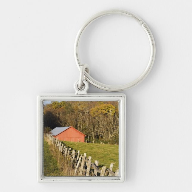 Red barn and fencerow along the Blue ridge Keychain (Front)