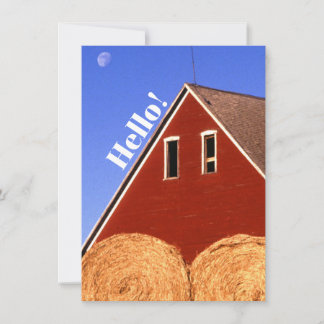 Red Barn and Hay Bales with Moon Note Cards