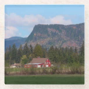 Red Barn and Mount Enumclaw Glass Coaster