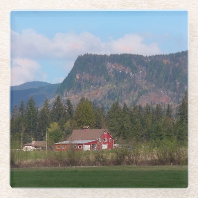 Red Barn and Mount Enumclaw Glass Coaster (Front)