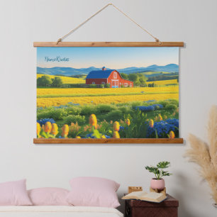Red Barn and Rolling Hills Hanging Tapestry