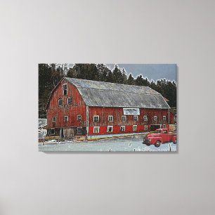 Red Barn and Truck Heritage Farm Dairy Canvas